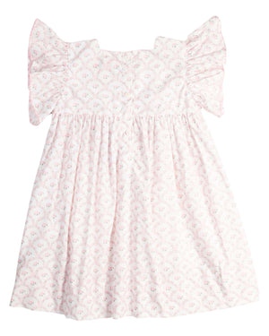 Pink Scalloped Flowers Smocked Dress