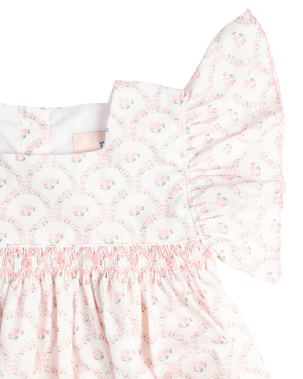 Pink Scalloped Flowers Smocked Bubble