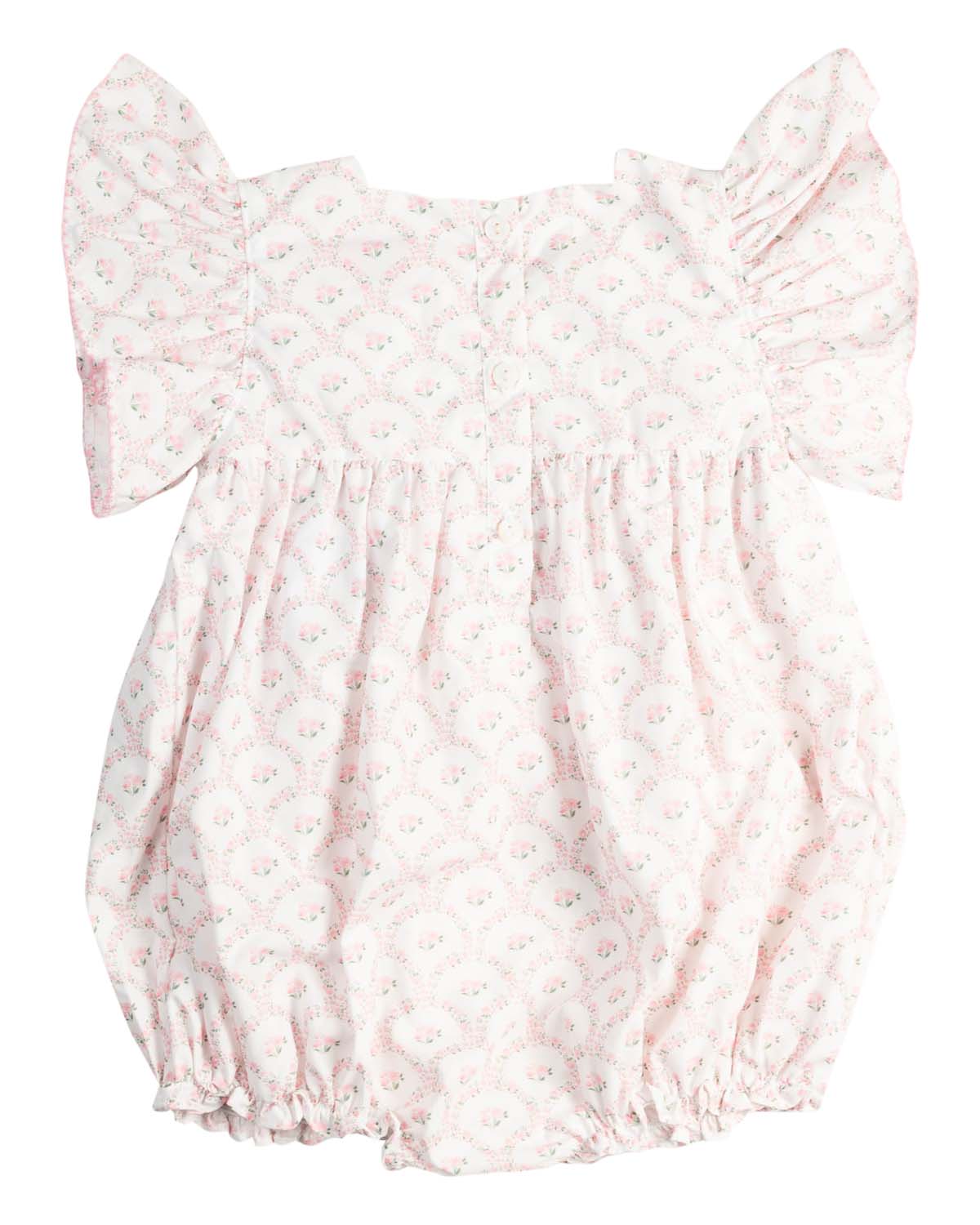 Pink Scalloped Flowers Smocked Bubble