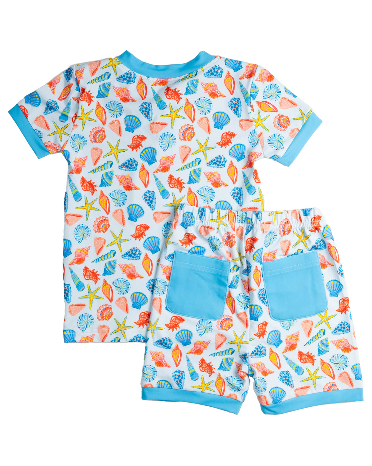 Bright Sea Life Short Sleeve Pajama Set with Blue Trim