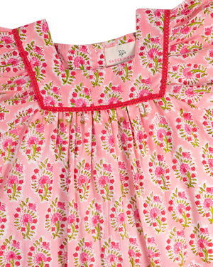 Pink Block Print Square Neck Dress