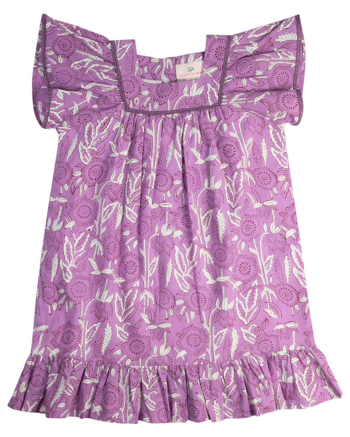 Purple Flower Square Neck Dress
