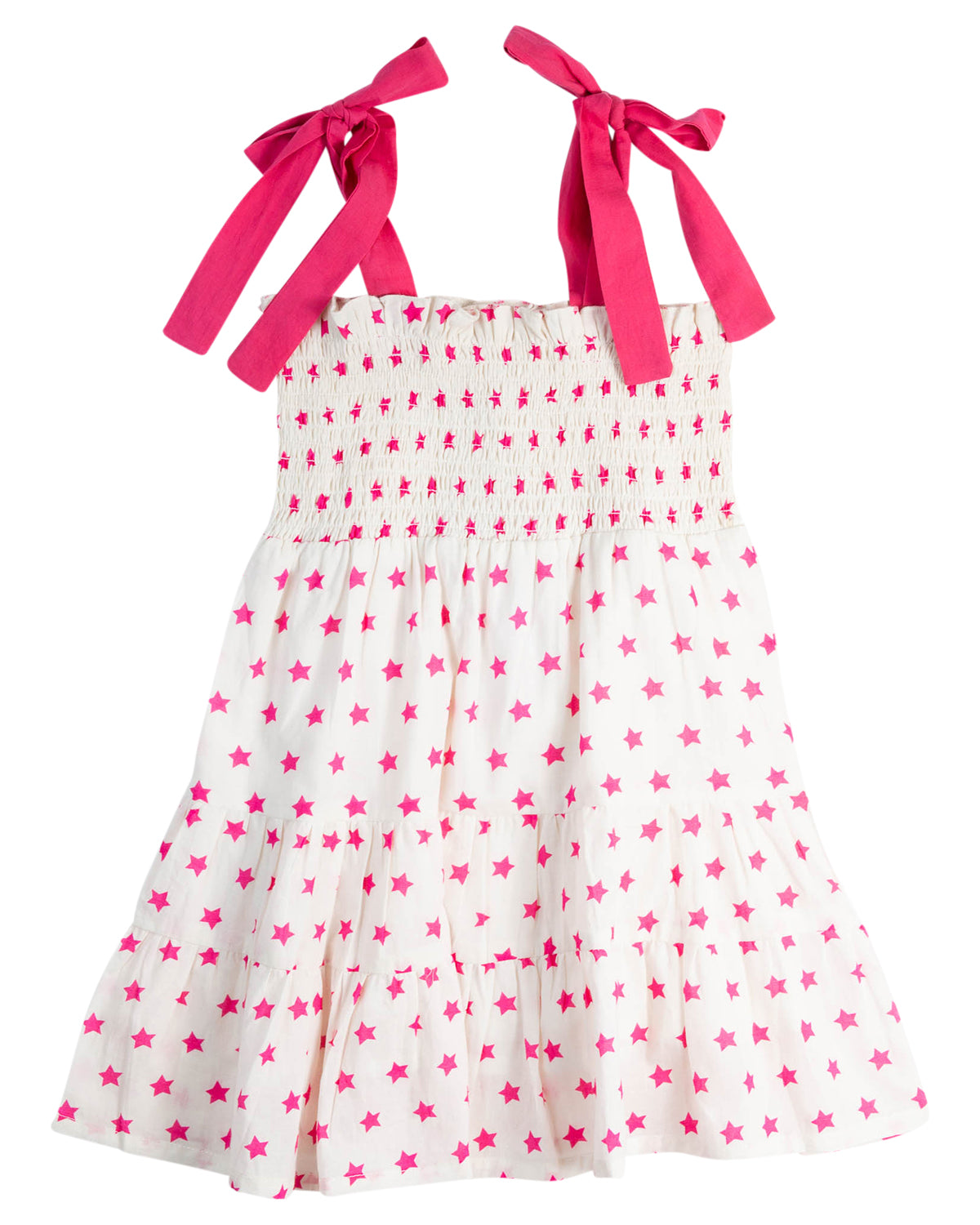 Pink Stars Block Print Tie Dress