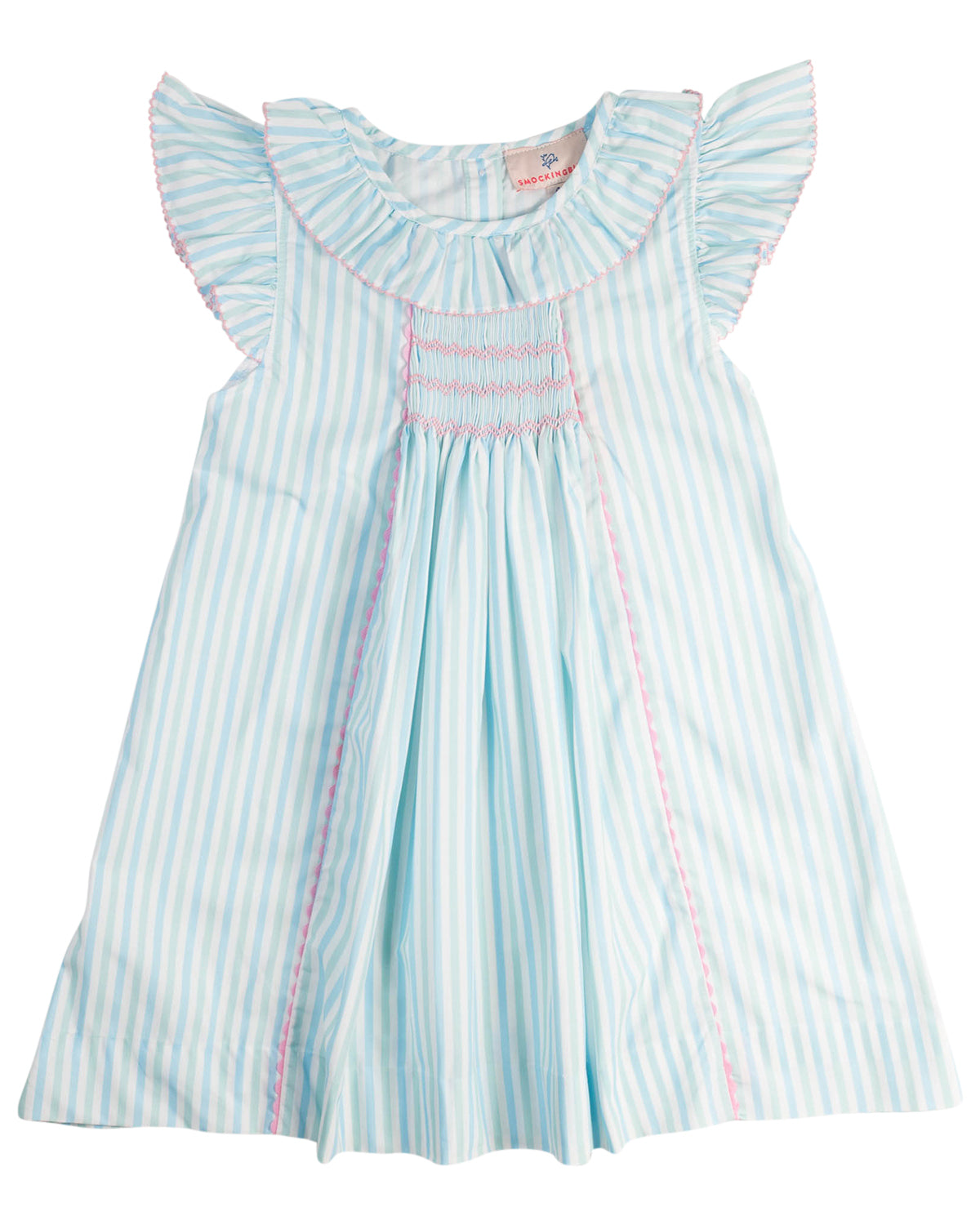 Seabreeze Striped Smocked Ruffle Sleeve Dress