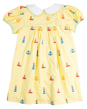 Nautical Embroidery Gingham Dress