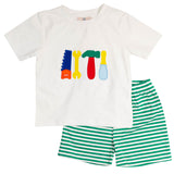 Tools Applique Striped Knit Shorts Set