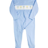 Baby Rattle Smocked Knit Onesie In Blue