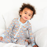 Spring Bunnies Blue Pima Cotton Zip Up Pajamas-FINAL SALE