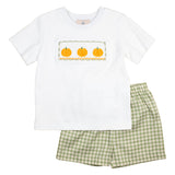 Pumpkin Smocked Plaid Shorts Set