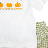 Pumpkin Smocked Plaid Shorts Set