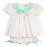 Pink Polka Dot Knit Bloomer Set with Mint Collar