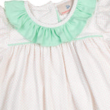 Pink Polka Dot Knit Bloomer Set with Mint Collar