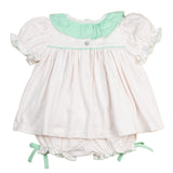 Pink Polka Dot Knit Bloomer Set with Mint Collar