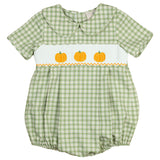 Pumpkin Smocked Plaid Boy Bubble