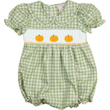 Pumpkin Smocked Plaid Girl Bubble