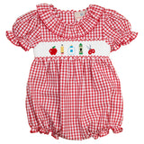 School Supplies Smocked Red Windowpane Girl Bubble