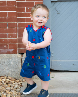 Alphabet Embroidered Navy Shortall-FINAL SALE