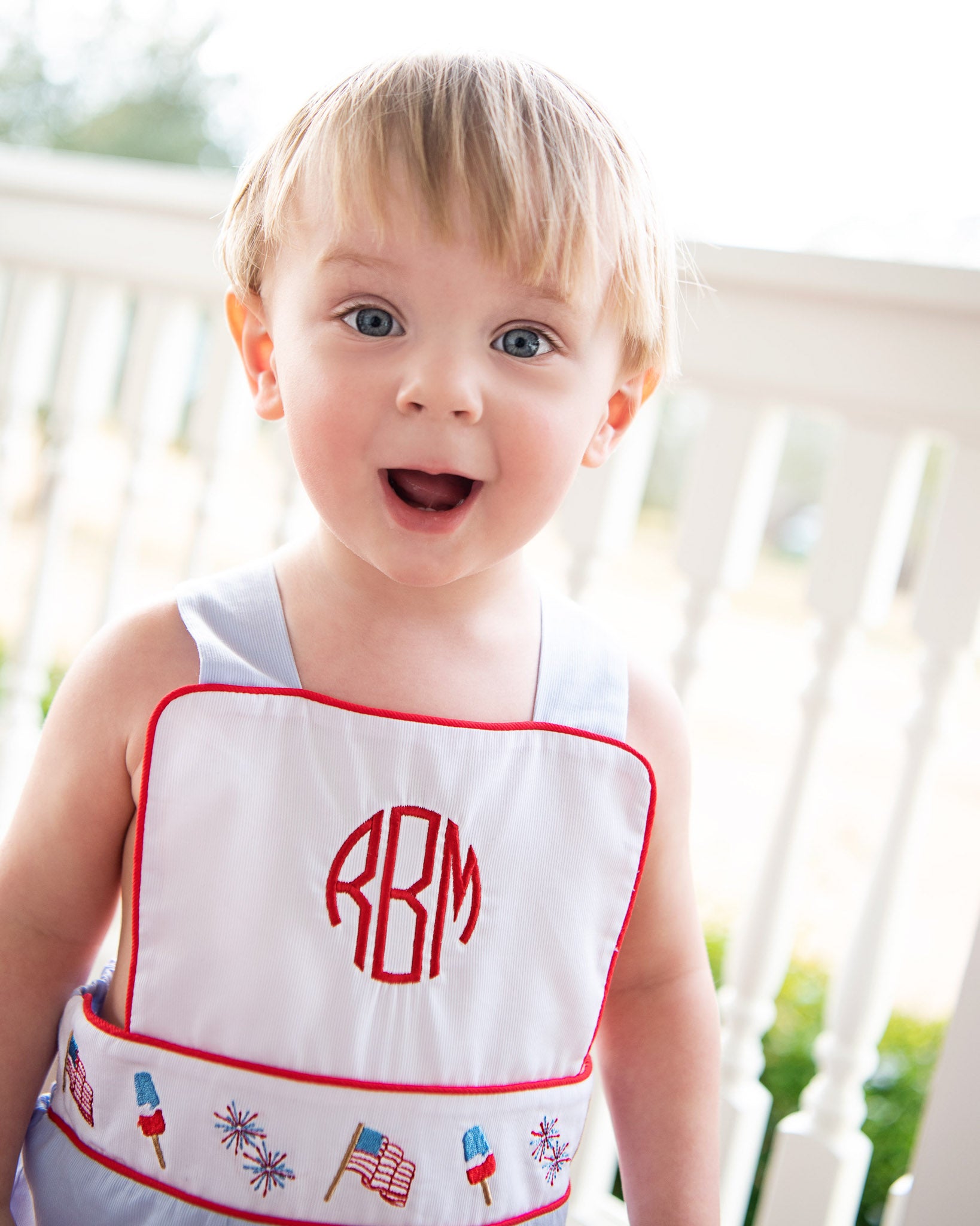 Patriotic Embroidered Shortall with Red Pockets