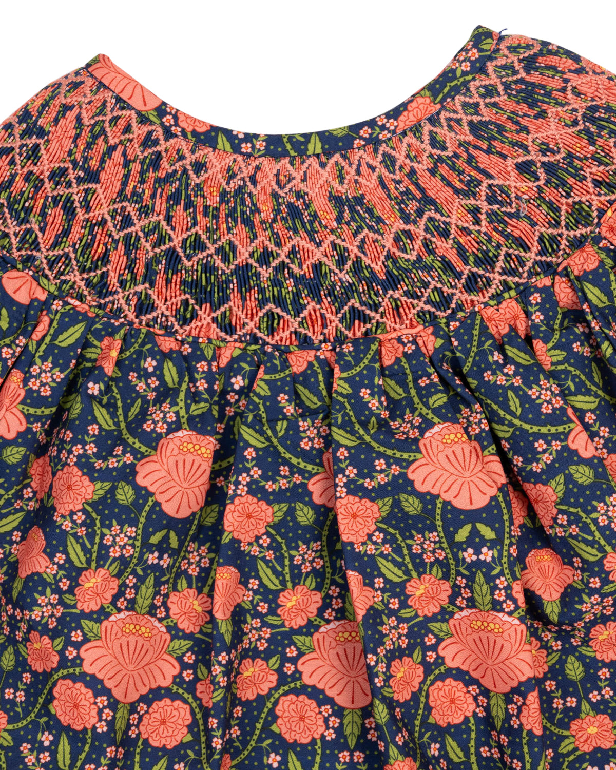 William Morris Inspired Smocked Navy Bubble