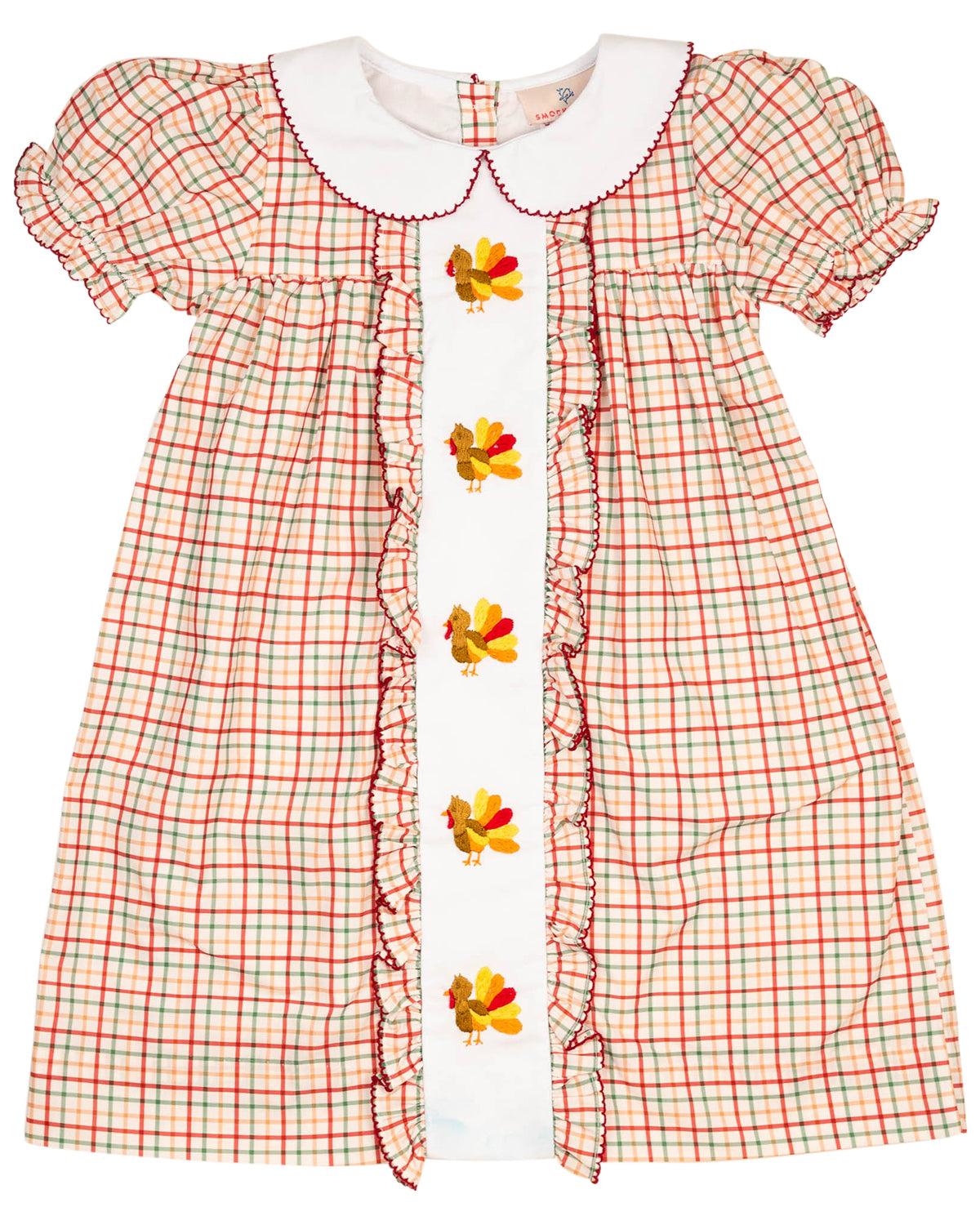 Turkeys Embroidered Plaid Dress