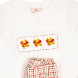 Turkeys Embroidered Plaid Pants Set- FINAL SALE