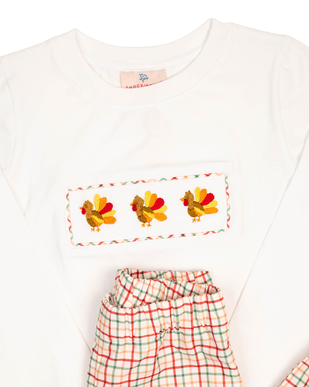 Turkeys Embroidered Plaid Pants Set