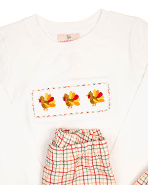 Turkeys Embroidered Plaid Pants Set