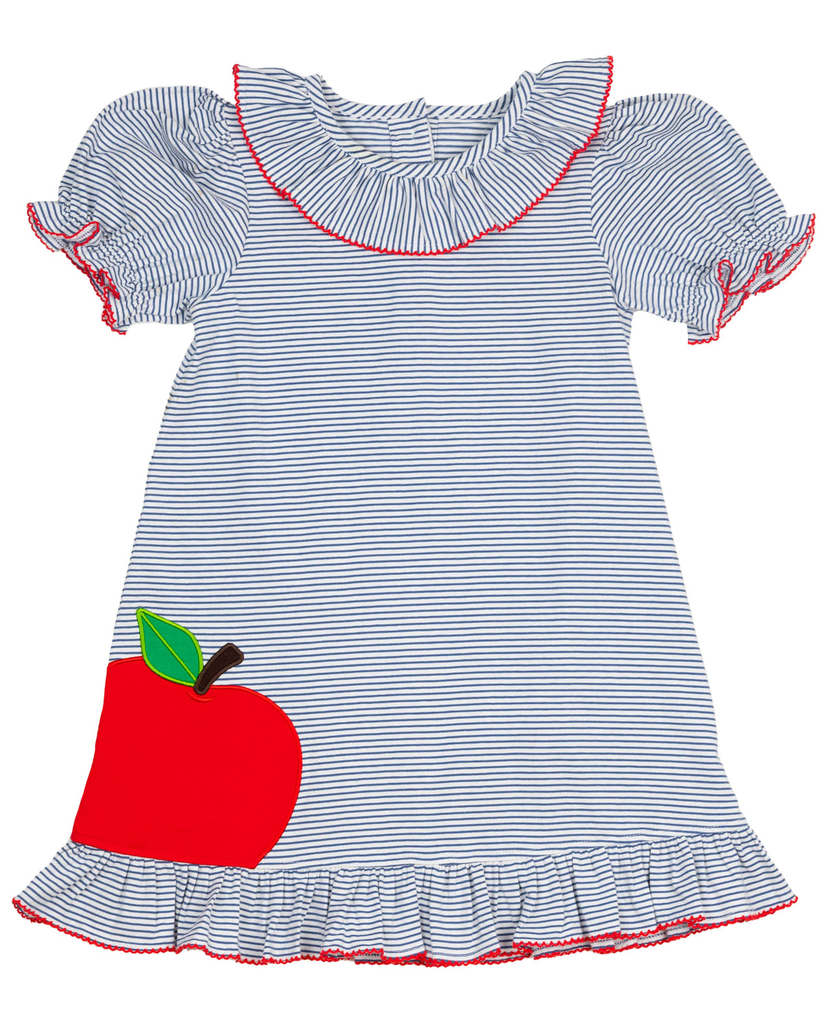 Apple Applique Navy Striped Knit Dress-FINAL SALE