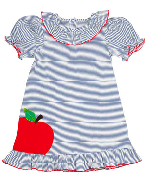 Apple Applique Navy Striped Knit Dress-FINAL SALE