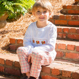 Turkeys Embroidered Plaid Pants Set- FINAL SALE