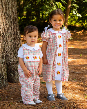 Turkeys Embroidered Plaid Dress