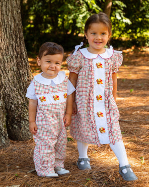 Turkeys Embroidered Plaid Dress