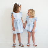 Blue Gingham Pinafore Bloomer Set with Lace