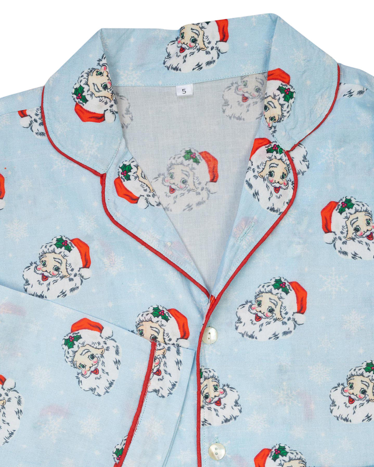 Vintage Santa Blue Button Down Adult Pajamas