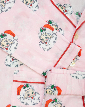 Vintage Santa Pink Button Down Pajama Set