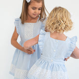 Blue Gingham Pinafore Bloomer Set with Lace