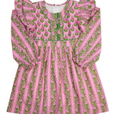 Pink Floral Mixed Block Print Dress