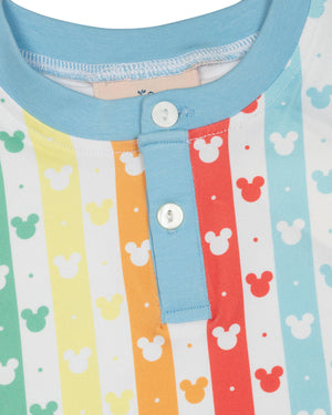 Rainbow Mouse Short Sleeve Pajama Set with Blue Trim