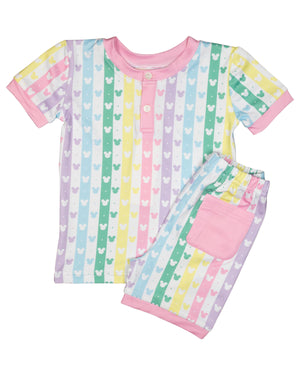 Rainbow Mouse Short Sleeve Pajama Set with Pink Trim