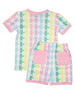 Rainbow Mouse Short Sleeve Pajama Set with Pink Trim