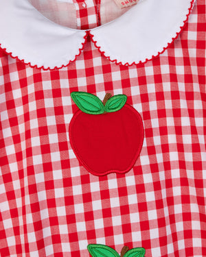 Apple Applique Red Checked Dress
