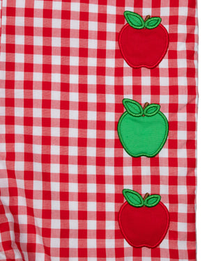 Apple Applique Red Checked Shortall- FINAL SALE