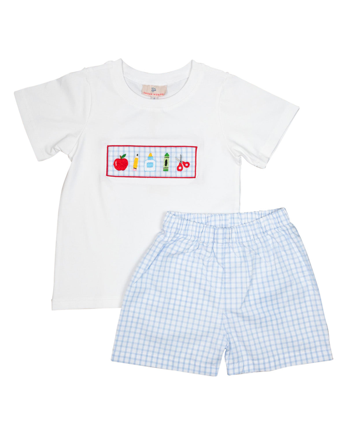 School Supplies Hand Embroidered Shorts Set- FINAL SALE