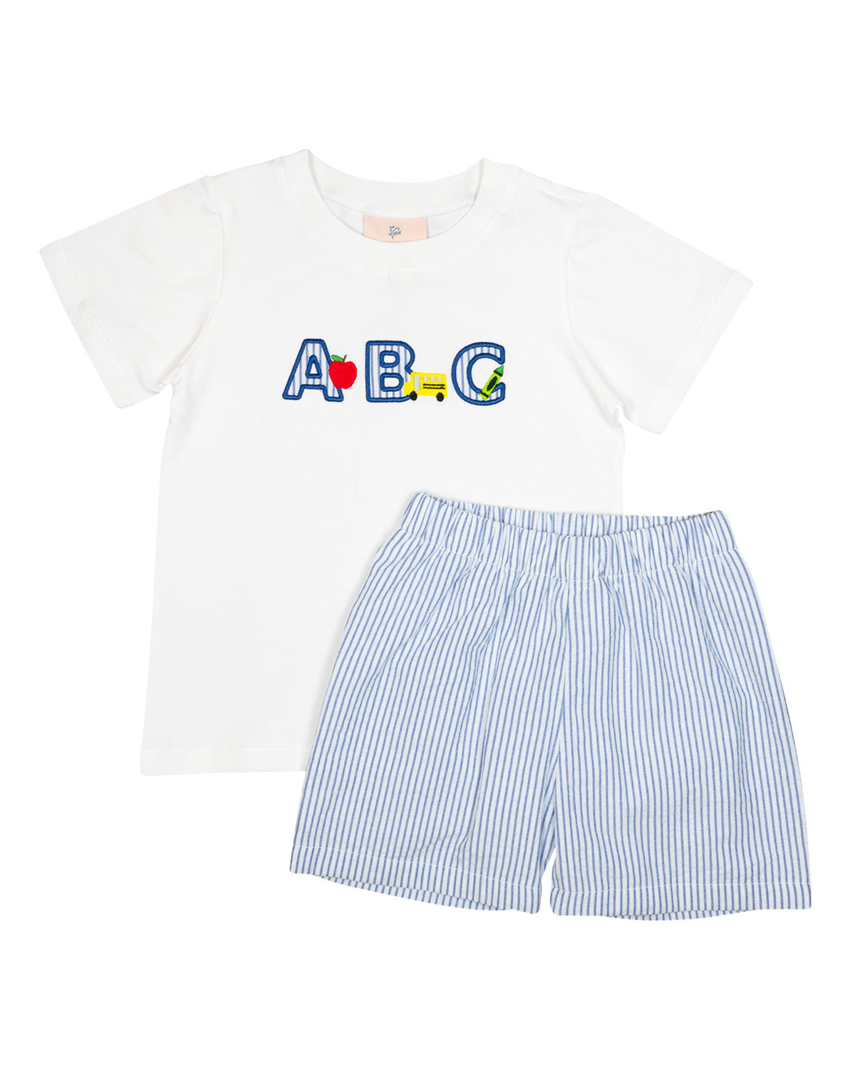 Alphabet Applique Navy Stripes Shorts Set