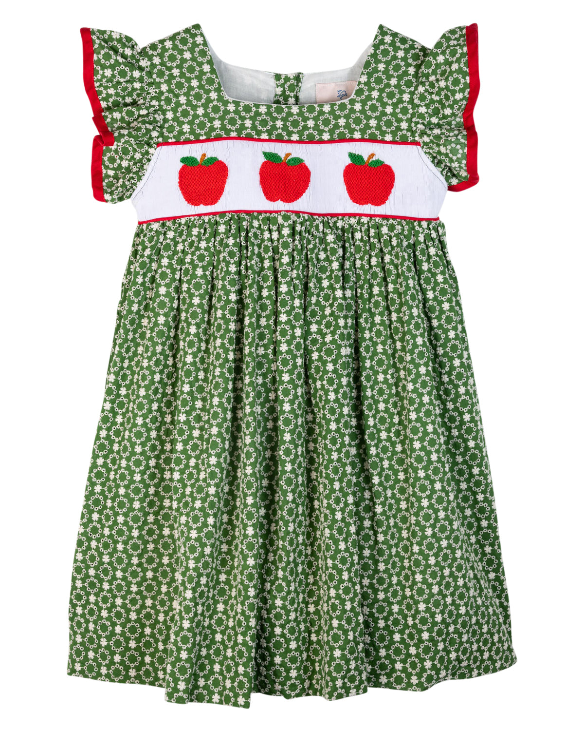 Apples Smocked Green Eyelet Dress