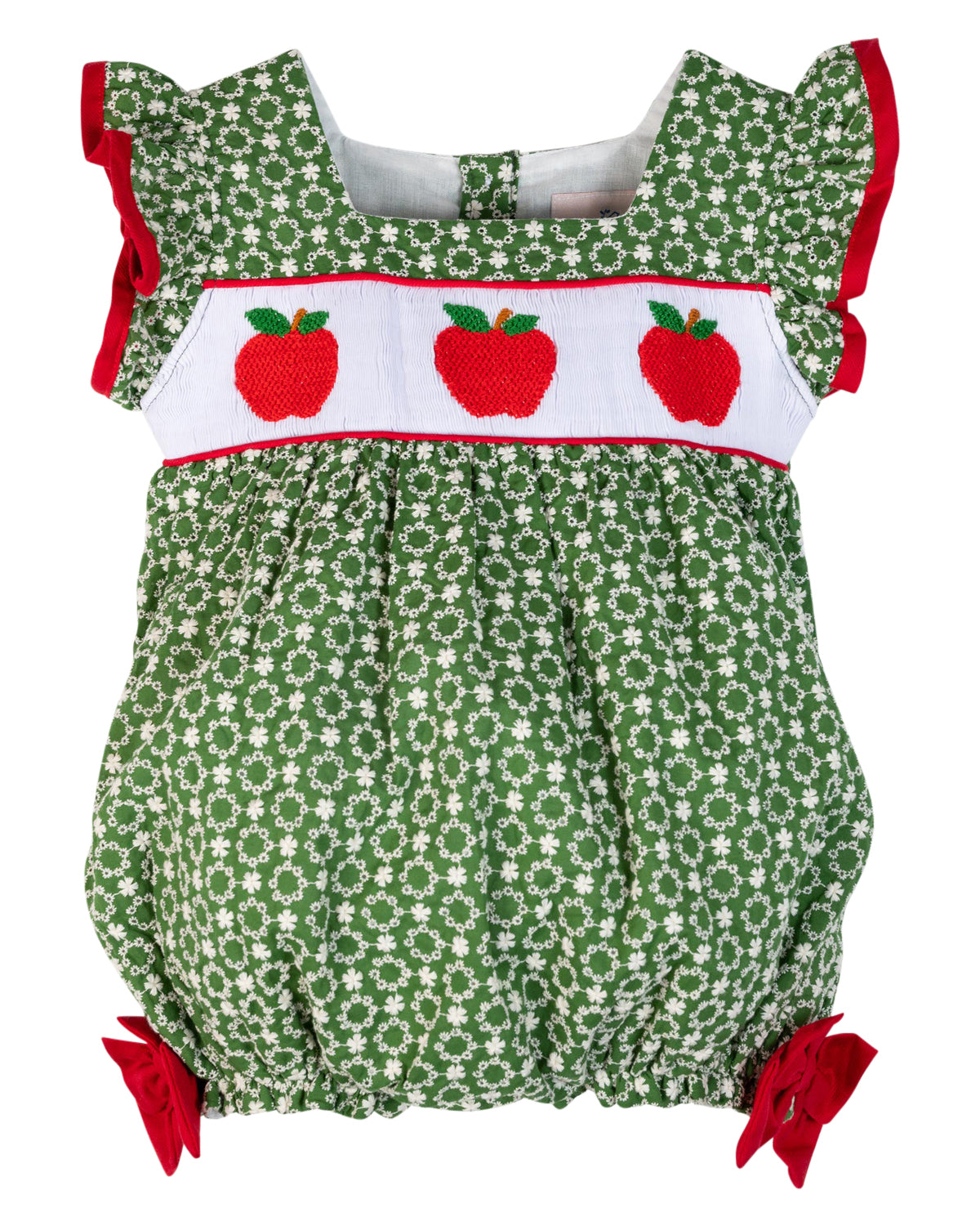 Apples Smocked Green Eyelet Bubble- FINAL SALE