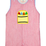 Crayon Pocket Red Seersucker Shortall