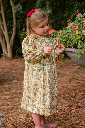 William Morris Inspired Smocked Yellow Dress