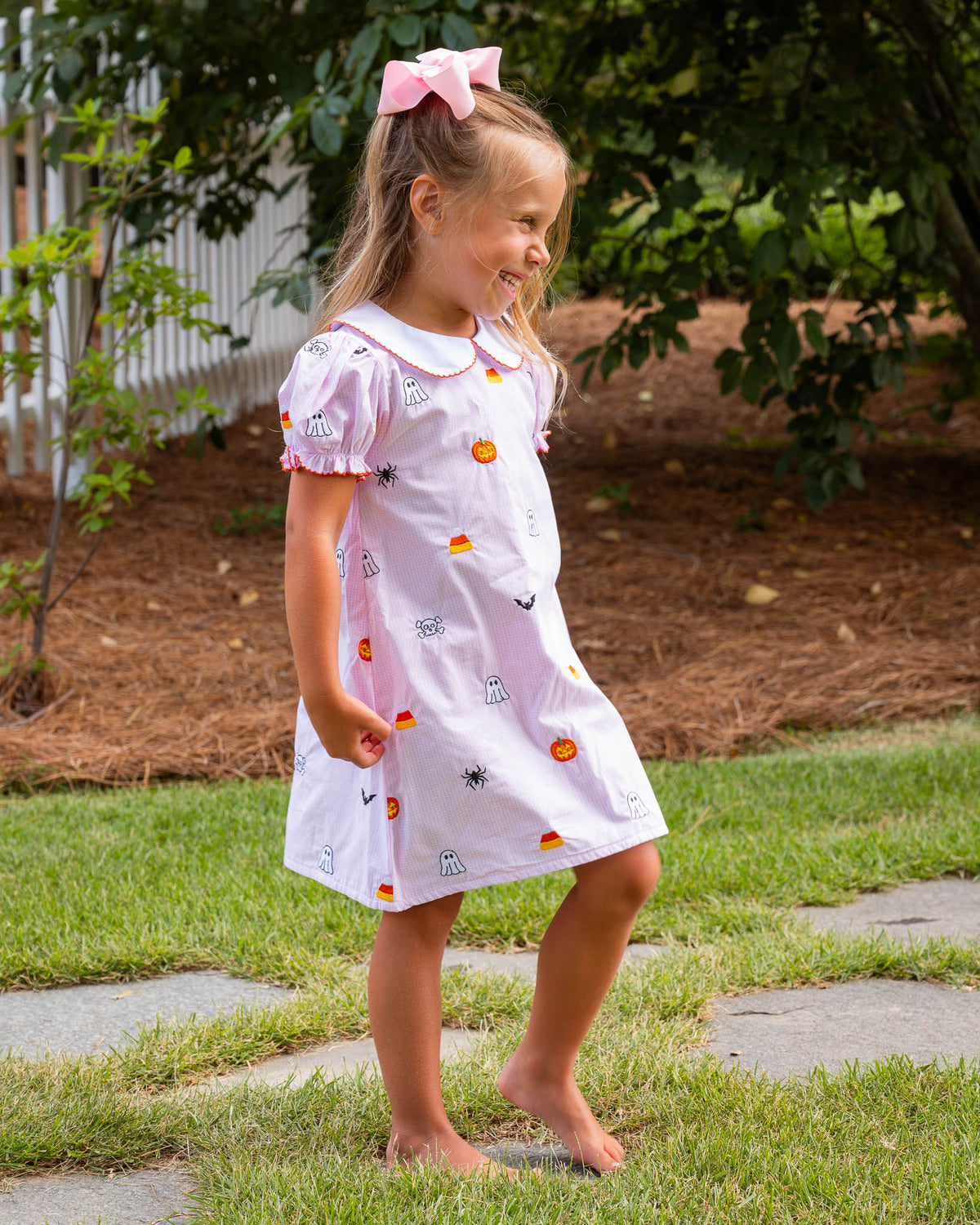 Halloween Embroidered Pink Dress