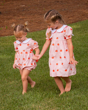 Pumpkin Embroidered Coral Gingham Bubble